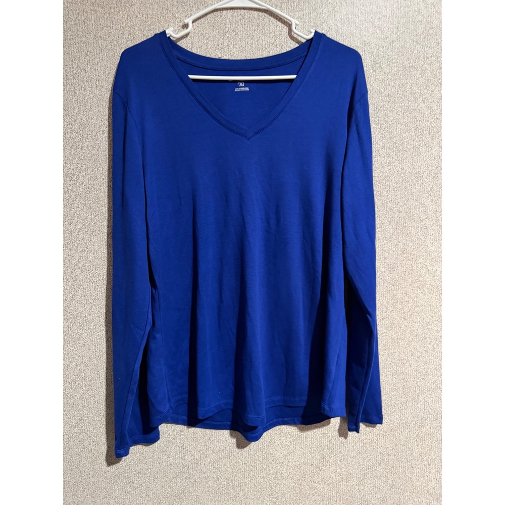 Eddie Bauer Royal Blue V-Neck Long Sleeve Shirt Cotton Modal Blend XL ELT20215